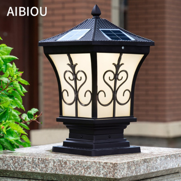 AIBIOU Solar Waterproof Landscape Lightins Modern Aluminium Die-casting Pillar Lamp Outdoor Main Gate Stigma Lighting