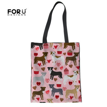 FORUDESIGNS Cute Bulldog Recycling Women's Large Shopping Bag Linen Daily Use Girl Fashion Cloth Handbag Women Folding Bag Bolsa