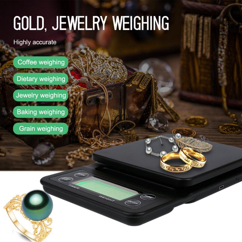 0.1g Drip Coffee Scale With Timer Portable Electronic LCD Digital Kitchen Scale High Precision Drinking Coffee Electronic Scales