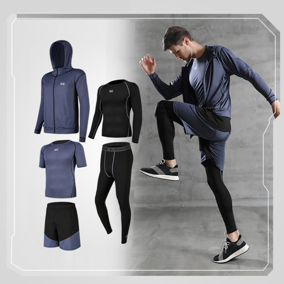 5pcs / set men's tracksuit workout gym fitness compression sports suit clothes running jogging sport wear exercise tights