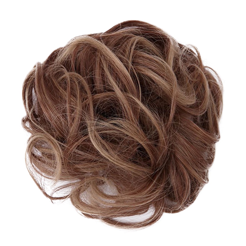 Girls Curly Scrunchie Chignon With Rubber Band Brown Gray Synthetic Hair Ring Wrap On Messy Bun Ponytails