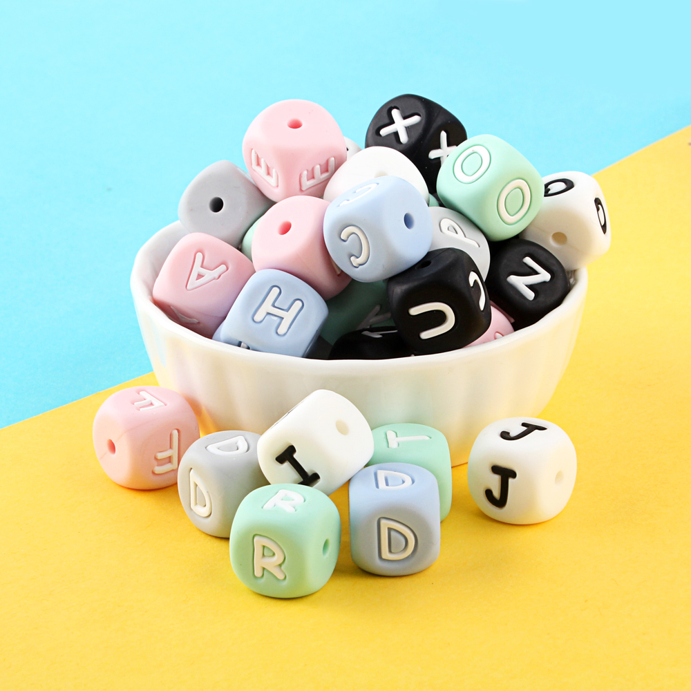 500pcs 12mm Silicone Letters Bead Colorful Baby Teether DIY Personalized Name Baby Clip Chewing BPA Free Silicone Alphabet Beads