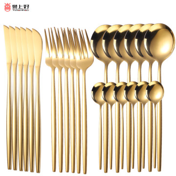 18/10 Gold Dinnerware Set 24pcs Stainless Steel Tableware Set Knife Fork Spoon Flatware Set Dishwasher Safe Cutlery Set Gift Box