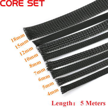 5M Cable Sleeve Black Insulated Braided Sleeve PET Expandable High Density Sheathing 4/5/6/7/8/10/12/15/18mm Wire Protection