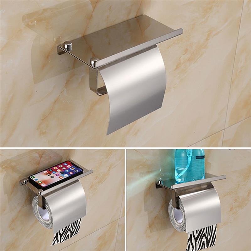 Bathroom Roll Toilet Paper Holder Stainless Steel Wall Mount Roll Tissue Rack Holder With Phone Shelf Paper Rack For Bathroom