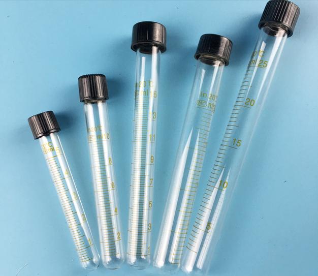 20pcs 10ml glass graduation test tube with black screw cover round bottom free shipping