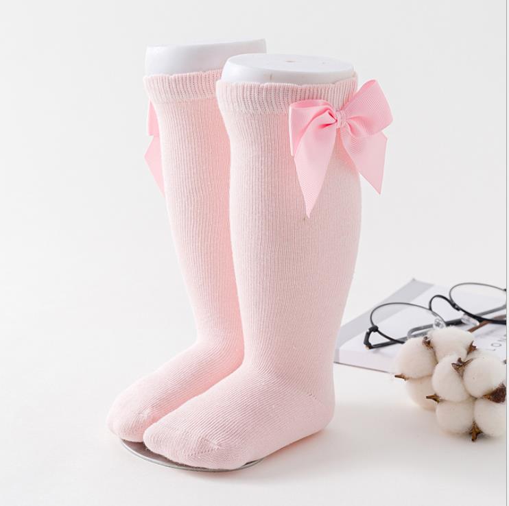 2020 Baby Knee High Socks Solid Cotton Socks Cute BowKnot Tights Breathable Long Tube Socks for Girls Princess socks