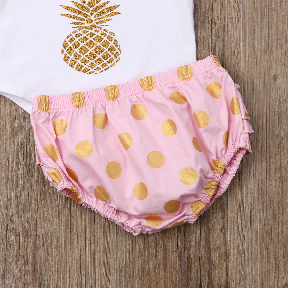 2019 Baby Summer Clothing Infant Baby Girl White Pineapple Romper Ruffle Briefs Dots Shorts+Headband 3Pcs Outfit Set 0-24M