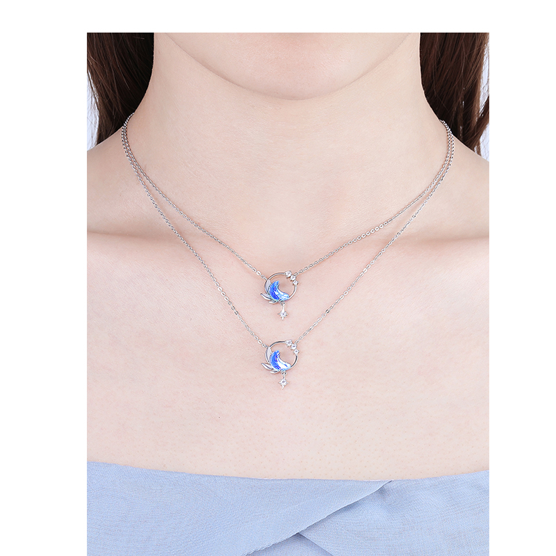 Thaya Design 45cm Moon night Necklace Pendant Crystal Zircon Silver Light Blue Necklace For Women Elegant Fine Jewelry Gift
