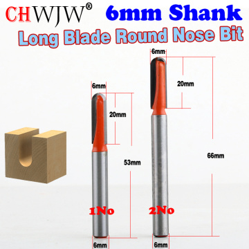 1PC 6mm Shank CNC carbide end mill tool Long Blade Round Nose Bit Core Box Router Bit - Long Reach - 6mmW X 3/4