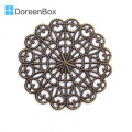 Doreen Box Zinc Based Alloy Embellishments Flower Antique Bronze Filigree Carved DIY Jewelry Making 43mm(1 6/8") x 43mm, 30 PCs