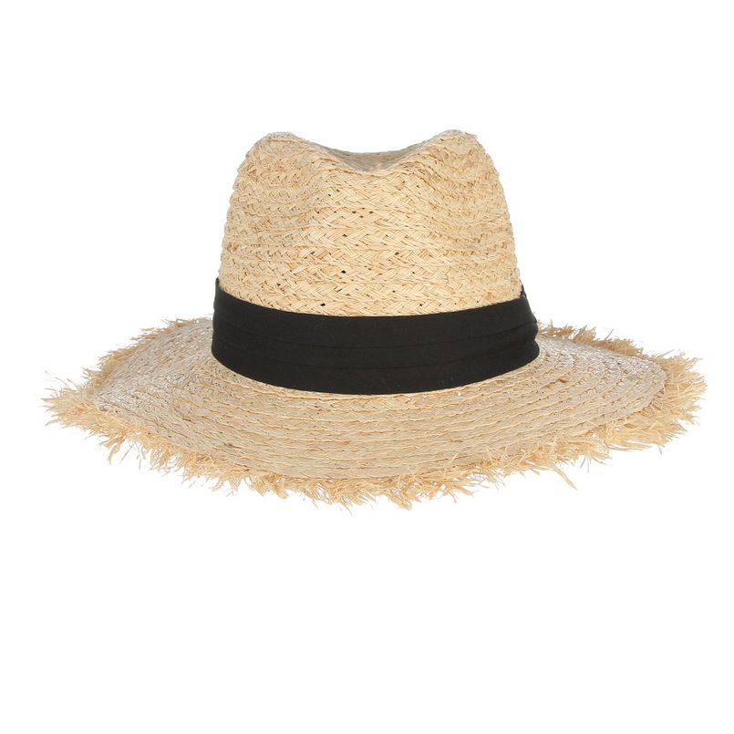 GEMVIE Summer Hats For Women Fringe Tassel Raffia Straw Hat With Black Ribbon Foldable Large Brim Sun Hat Men Beach Cap Panama