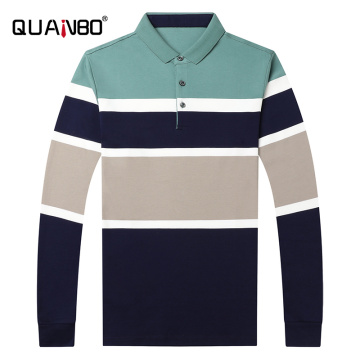 QUANBO Men's Striped Polo Shirts Top Quality 100% Cotton Classic Casual Long Sleeve Men Polo Shirt Autmn Winter Brand Clothing