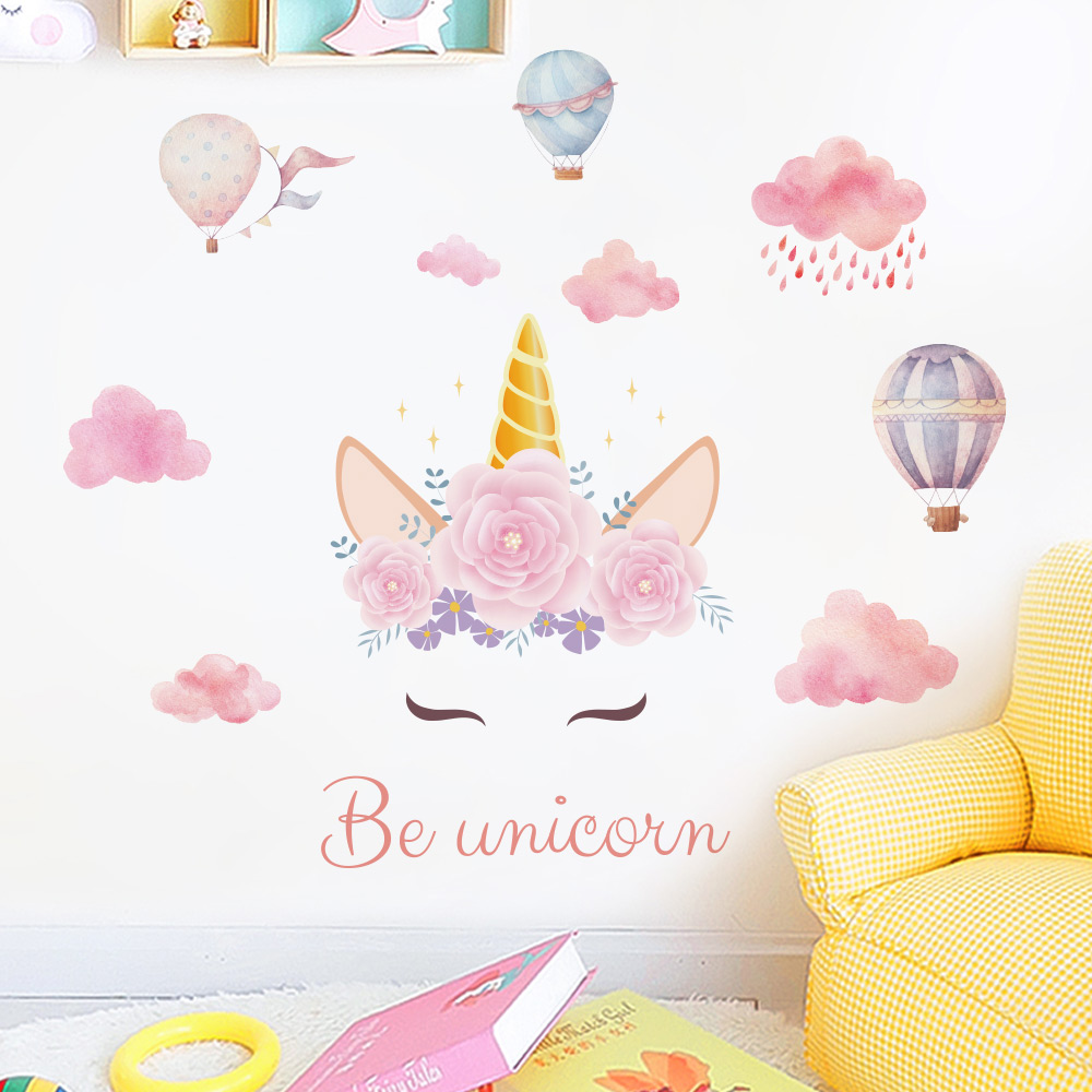 Cute cartoon wall stickers fantasy unicorn pattern stickers girly style baby bedroom home decoration QT1569