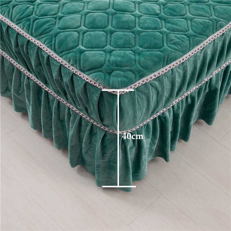 WOSTAR Winter warm solid flannel bed skirt and pillowcases home textiles luxury bedding set super soft bed sheet cover Bedspread