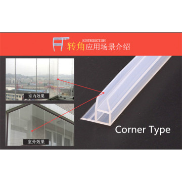 5M/lot Corner type shape silicone rubber shower room door window glass seal strip weatherstrip for 6/8/10/12mm glass