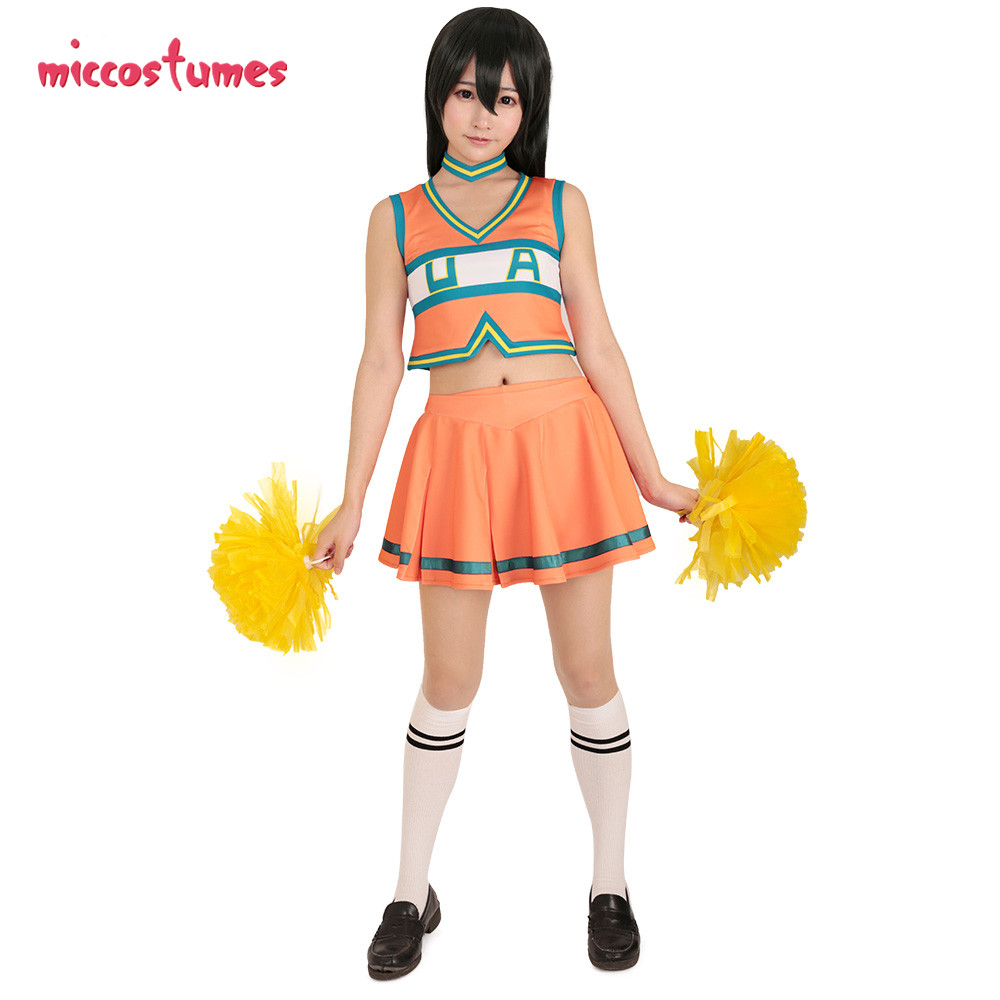 My Hero Academia Cheerleaders Uniform Ochako Tsuyu bnha Cheer Uniform Cosplay Costume Girls Dress with Cheerleading Poms