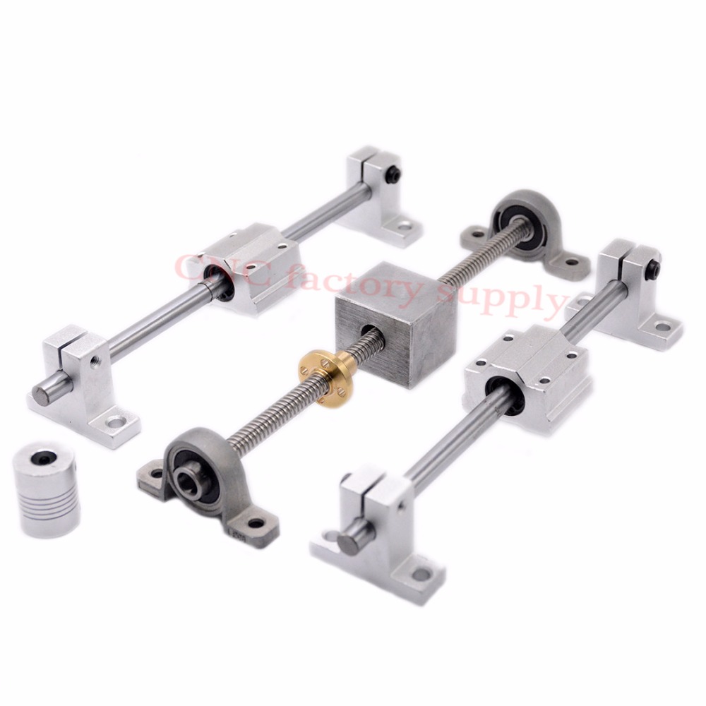 HOT sale 3D Printer guide rail sets T8 Lead screw length 500mm + linear shaft 8*500mm + KP08 SK8 SC8U + nut housing +coupling