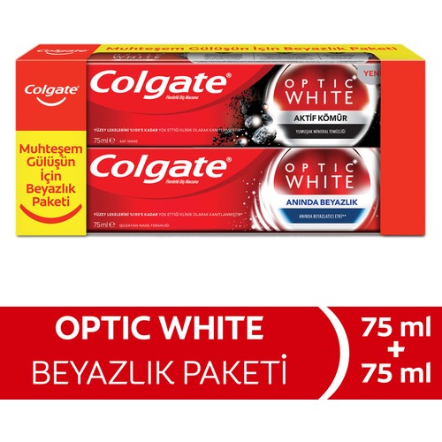 Colgate Optic White Active Charcoal & Instantly Whiten Whitening Toothpaste 75 ml x 2 PCs