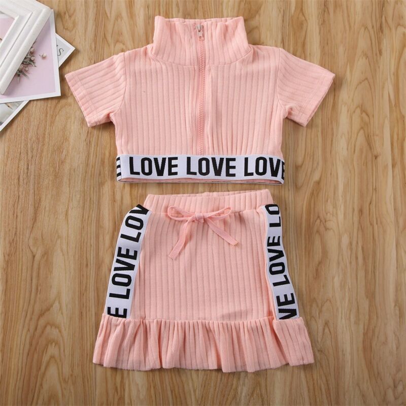 1-5Years Baby Girls Toddler Kids Zipper Shirt Top Skirts Outfit Clothes Set Tracksuit