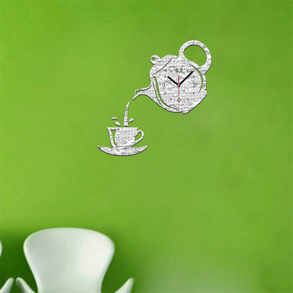 3D Wall Clock Creative DIY Acrylic Coffee Cup Teapot Decorative Kitchen Wall Clocks Living Room Dining Room Home Decor Clock