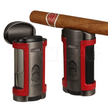 LUBINSKI Lighters Torch Windproof 4 Jet Flame Cigar Lighter Big Portable Luxury Gas Cigarette Lighters Butane W/ Lighter Case