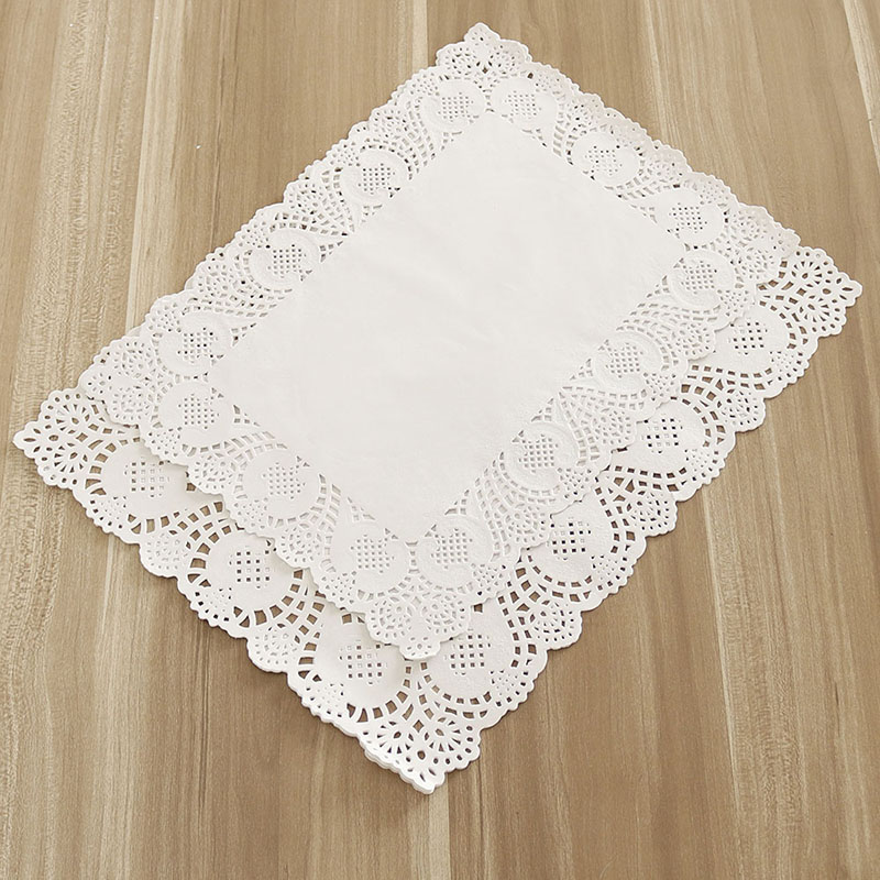 Paper Lace Doilies Rectangle 30x40cm 25x35cm White Decorative Tableware Placemats Cake Packaging Paper Pads Mats 100pcs