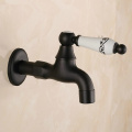 Retro Black Wall Mounted Bibcock Antique Decorative Ceramic Outdoor Garden Faucet Washing Machine Faucet Small Water Tap HP-18