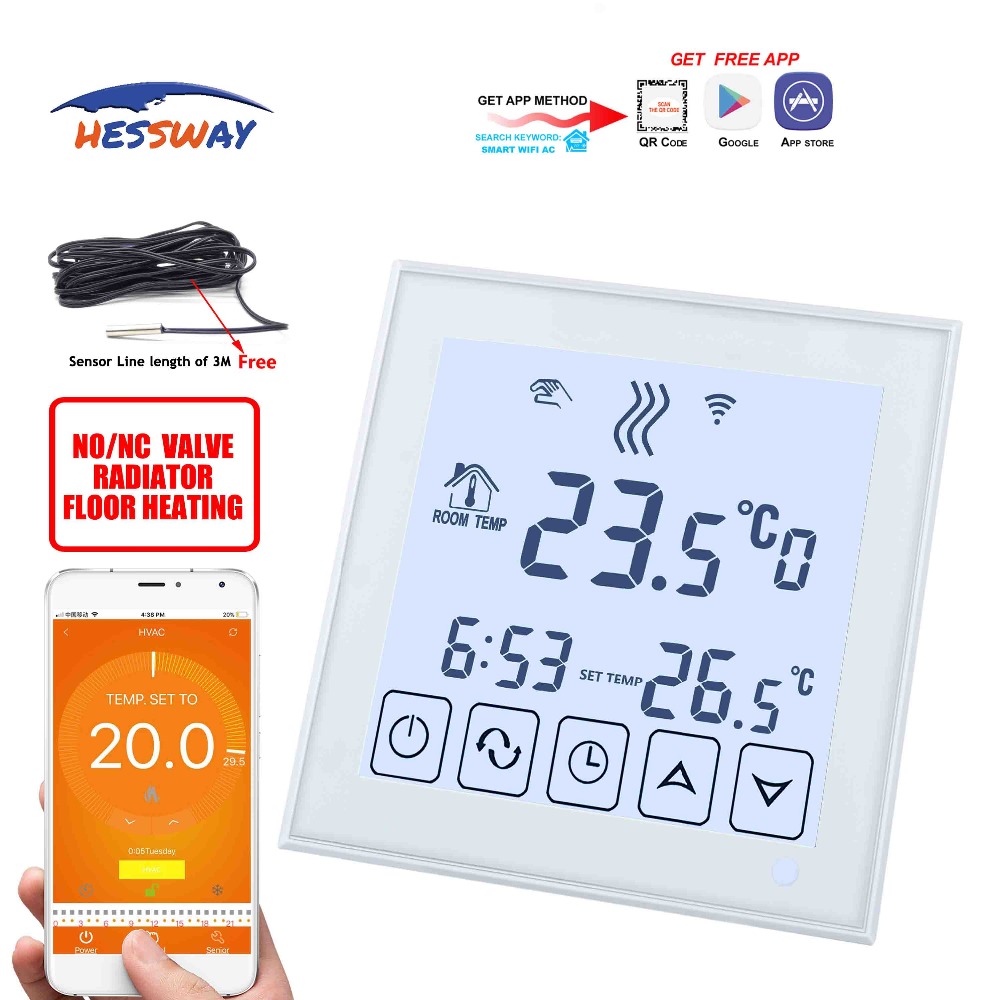 HESSWAY APP Android,apple system Control 3A water floor heating thermostat WIFI for Dual sensor