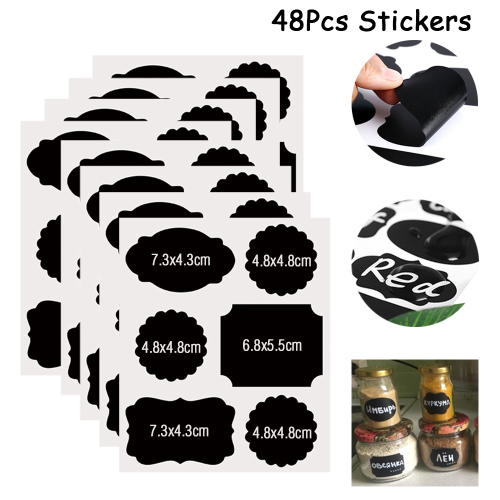 48pcs Removable Blackboard Sticker Kitchen Jam Jar Sticker Label Stickers Craft Chalkboard Labels Spice Stickers Wall Decal