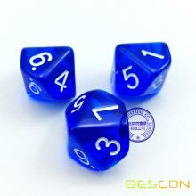 Bescon Polyhedral 10 Sides Dice with Number 1-10, Blue Transparent 10 Sided Dice, 10 Sides Cube 1-10