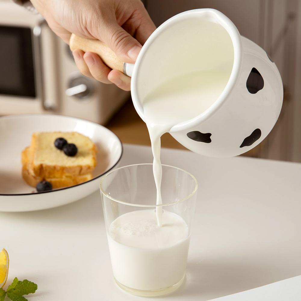 Mini ceramic saucepan Enamel Milk Pot With Wooden Handle Gas Stove Induction Cooke Baby Breakfast Milk Coffee Saucepan Cookware