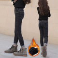 Children Winter Black Color Jeans Teenage Girl Elastic Plush Skinny Cowboy Pants Kids Thicken Plus Velvet Casual Denim Trousers