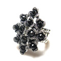 Beautiful Big Vintage Black Glass Rhinestone metal alloy flower Stretch Ring for woman