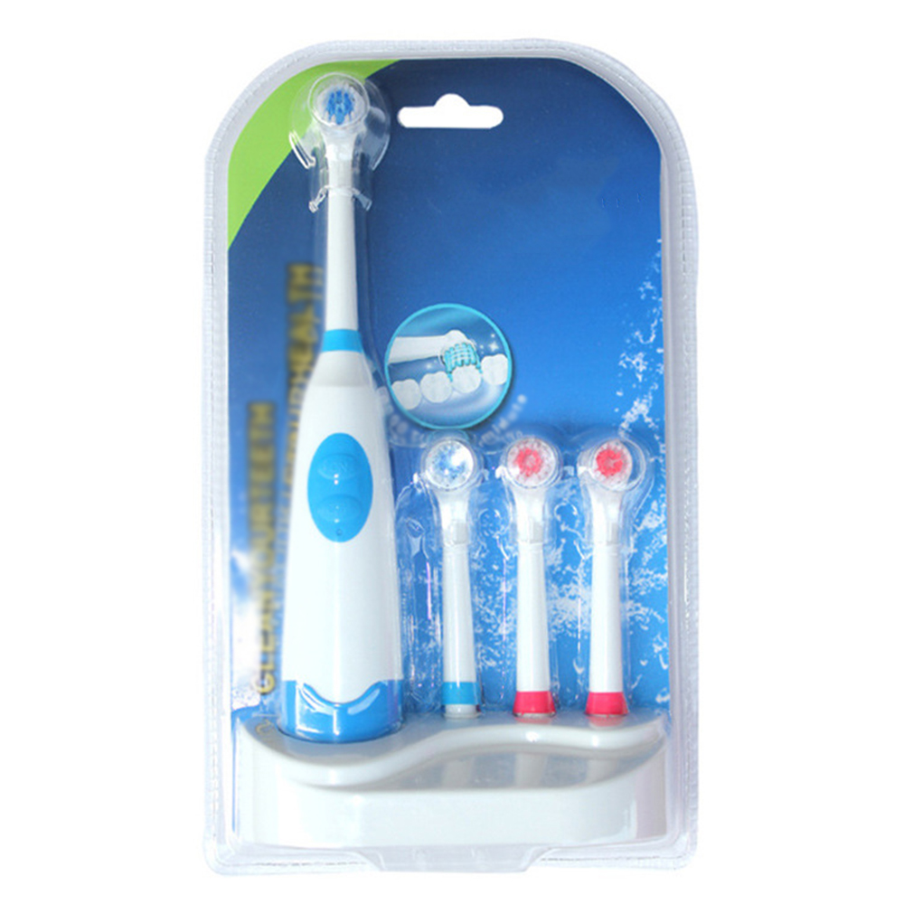 Deantal 1 Set Electric Toothbrush Oral Hygiene Rotating Anti Slip with 4 Soft Bristles Automatic Toothbrush Powerful Cleaning