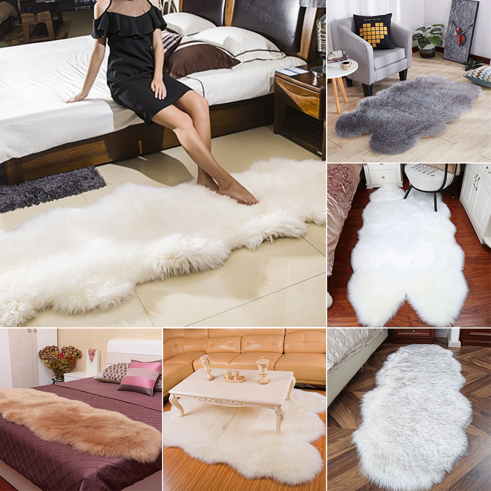 Warm Sheepskin Carpet Faux Carpets Floor Mat Pad Skin Fur Rugs Soft Rugs Home Living Room Bedroom Floor Mats Faux Fur Carpet