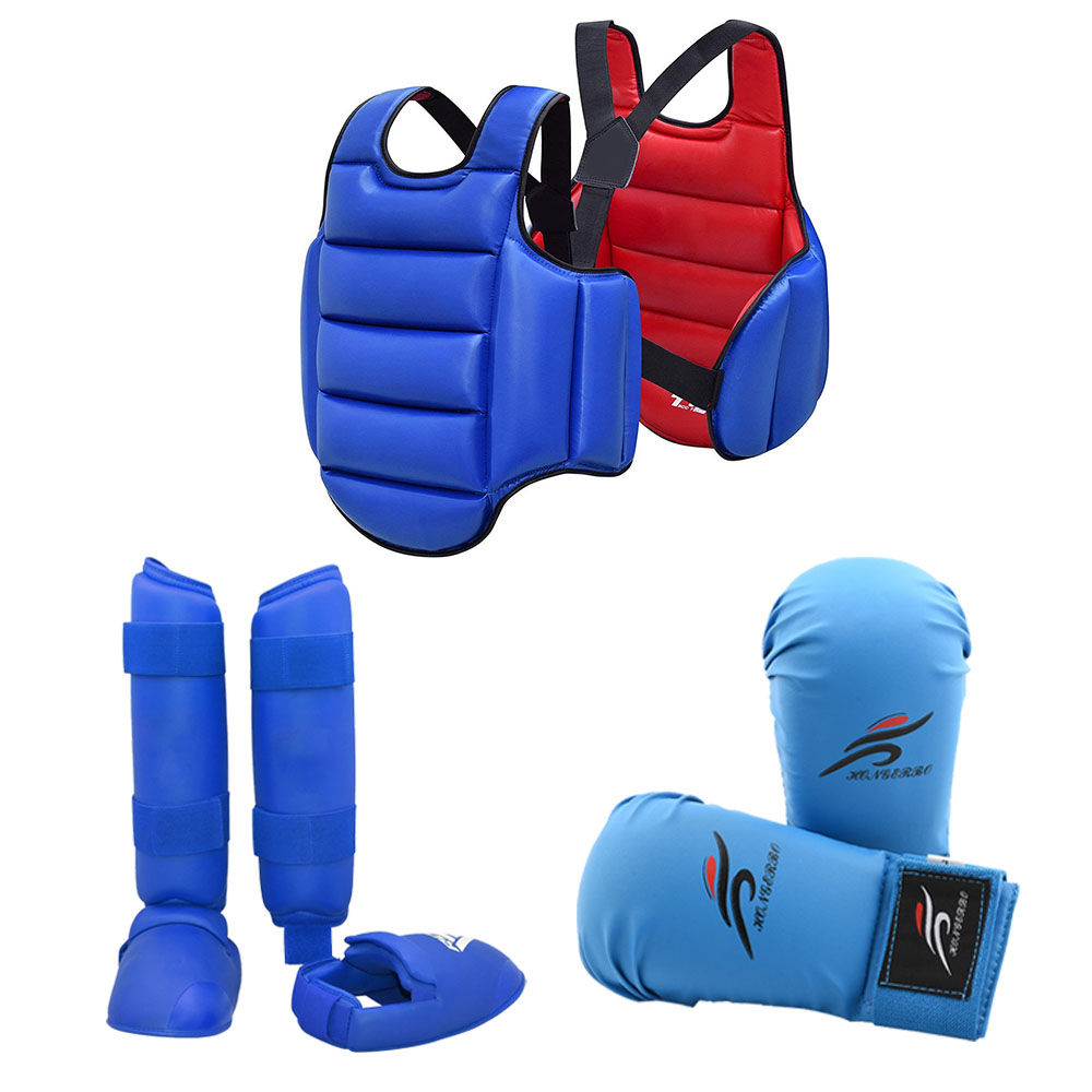 Karate Uniform Leg Guard Martial Arts Boxing Gloves Equipment MMA training Taekwondo Dobok Sparring Gear Set Chest Body Protect