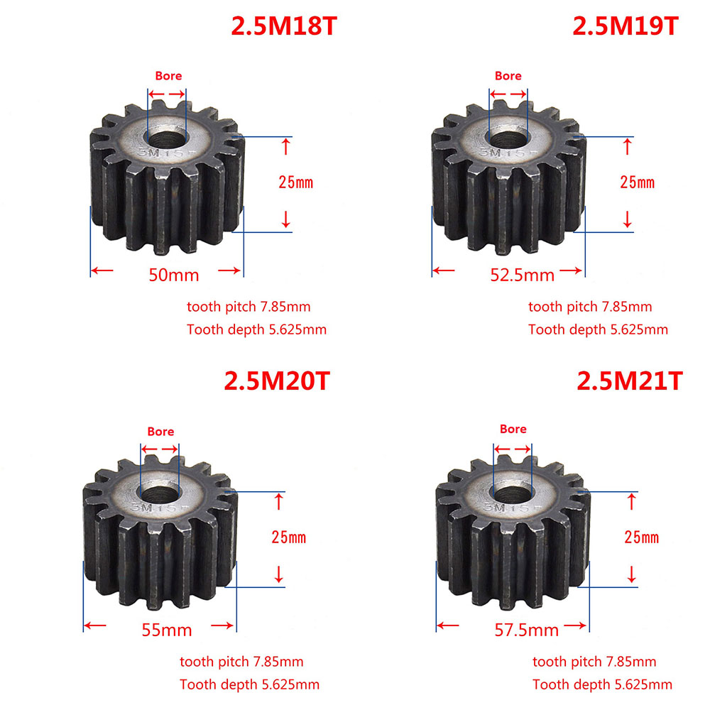 1Pcs 2.5Mod 10T-25T 45# Steel Spur Gear Metal Module 2.5 Moter Gear Wheel 10 Tooth-25 Tooth