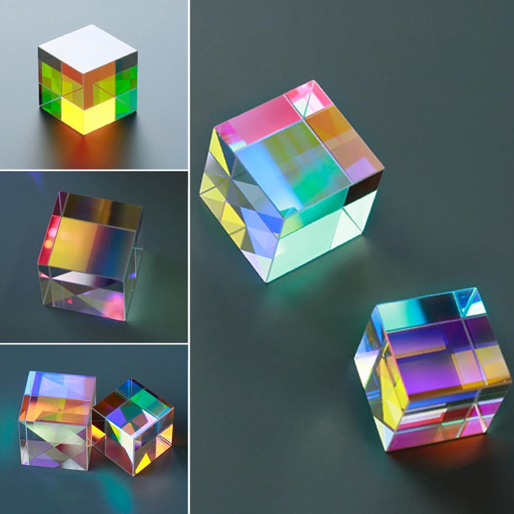 NEW Prism Six-Sided Bright Light Combine Cube Prism Stained Glass Beam Splitting Prism Optical Experiment Instrument #20