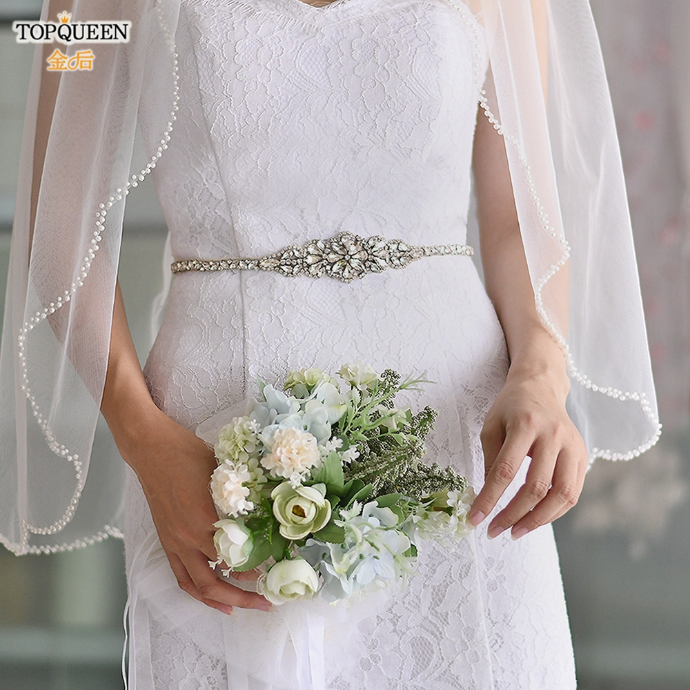 TOPQUEEN S489 Rhinestones Wedding Belt Sash Silver Diamond Crystal Bridal Belt For Wedding Gown Wedding Decoration Girdles