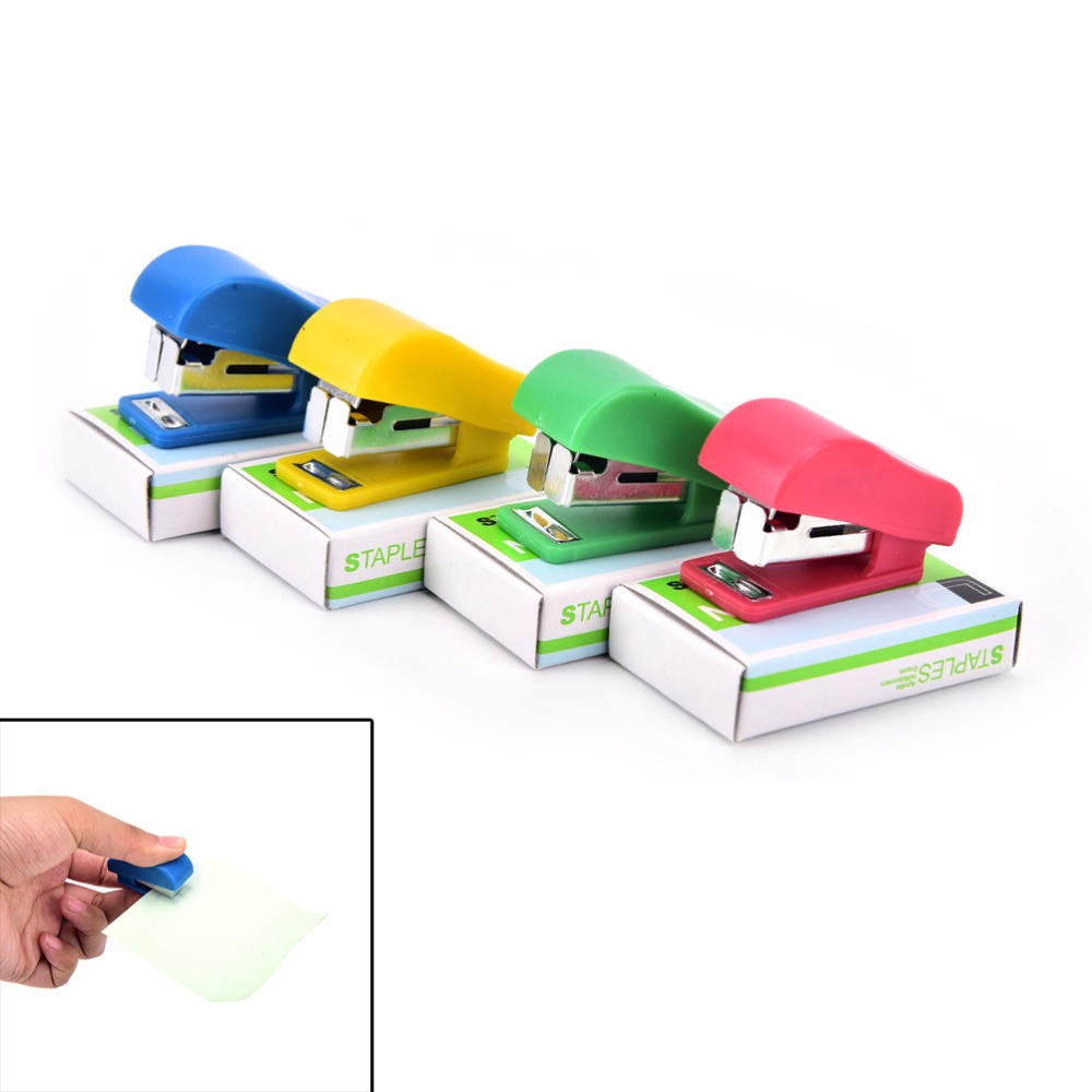 Mini Stapler Candy Solid Color Plastic Fastener Paper Stapler Manual Stapler No. 10 Staples Set Random Color