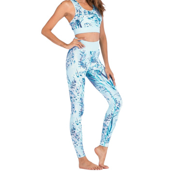 Summer Women Yoga Set Flower Printed Slim Sleeveless Vest +Long Pants Breathable Casual Yoga Sportwear Suits