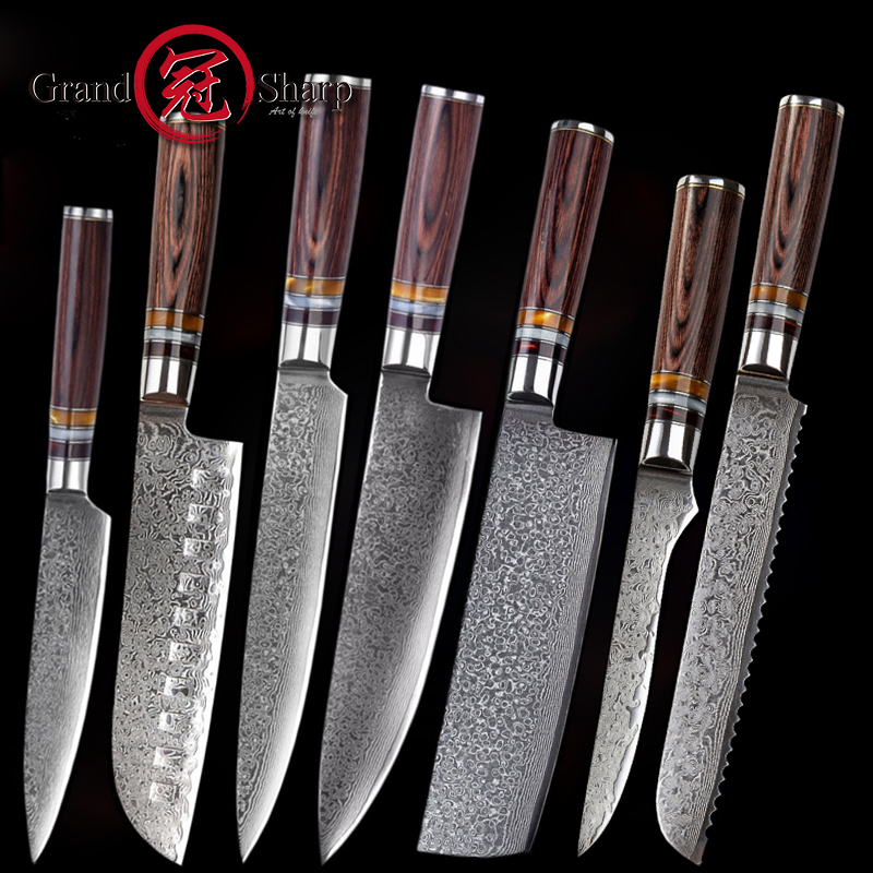 GRANDSHARP Damascus Knife Sets vg10 Japanese Damascus Steel Kitchen Slicing Knives Chef's Set Family Gift Kitchen Cooking Tools
