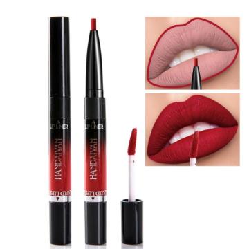 2 in 1 Lip Liner Liquid Lipstick Pen Professional Makeup Matte Velet Smooth Lip Glaze Pencil Long Lasting Waterproof