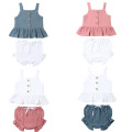 1-5Years Kid Newborn Baby Girls Button Sleeveless Tank Tok + mini shorts Outfits 2pcs Clothing Set