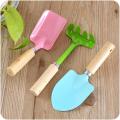 3Pcs Kids Candy Color Garden Tools Mini Metal Trowel with Wooden Handle Gardening Tools Trowel Rake Shovel for Children