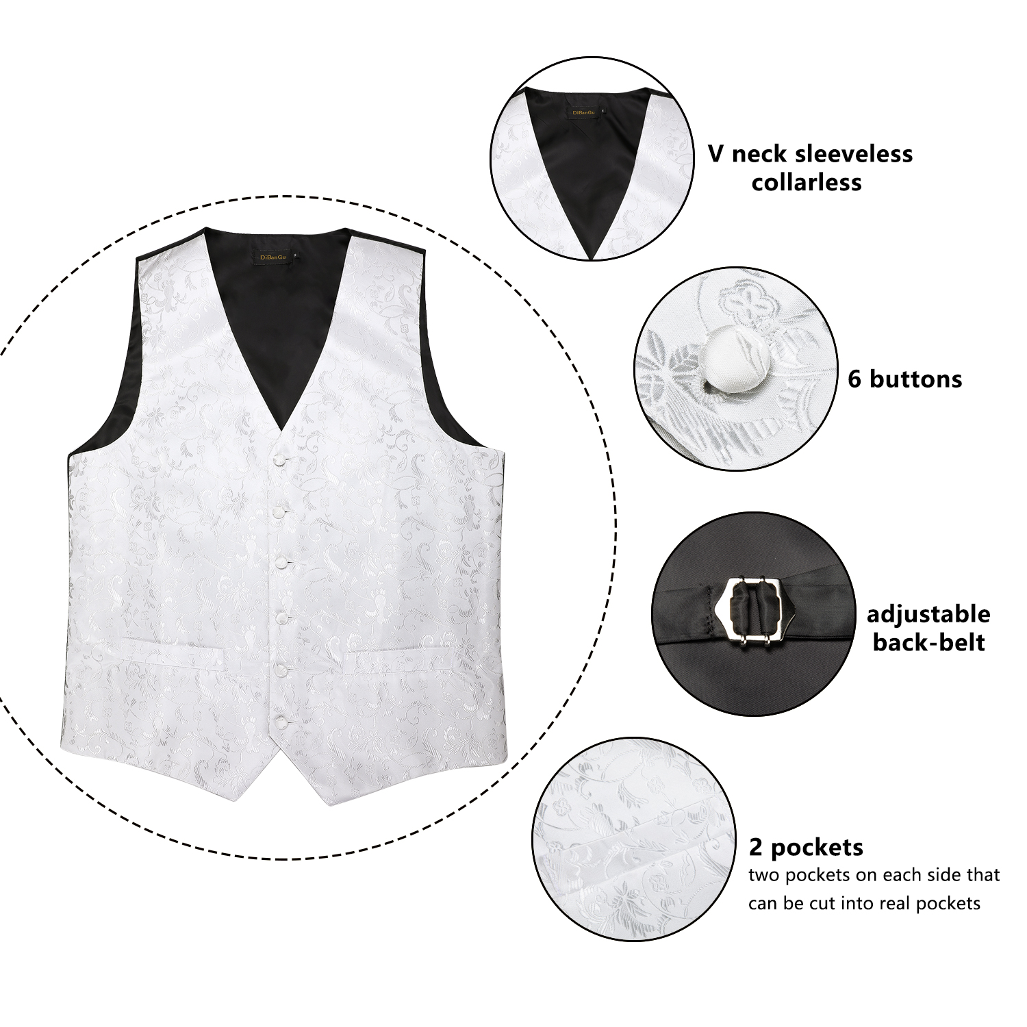 Mens Vest Dress Waistcoat Vest For Men Formal Blazer Gilet Homme Formal Wedding Men Suit Vest Bowtie Pocket Square Set DiBanGu