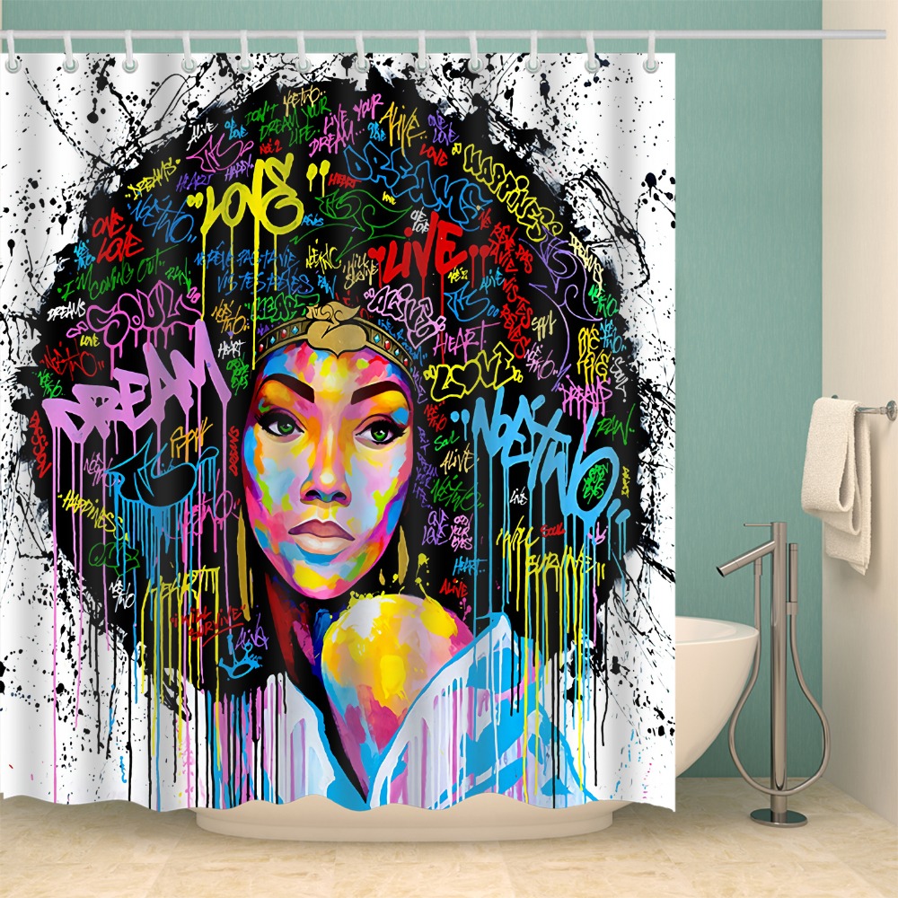 India Series Shower Curtain Waterproof Curtains Portrait Pattern Printing Shower Curtain With 12 Hooks Home Bedroom Decorations