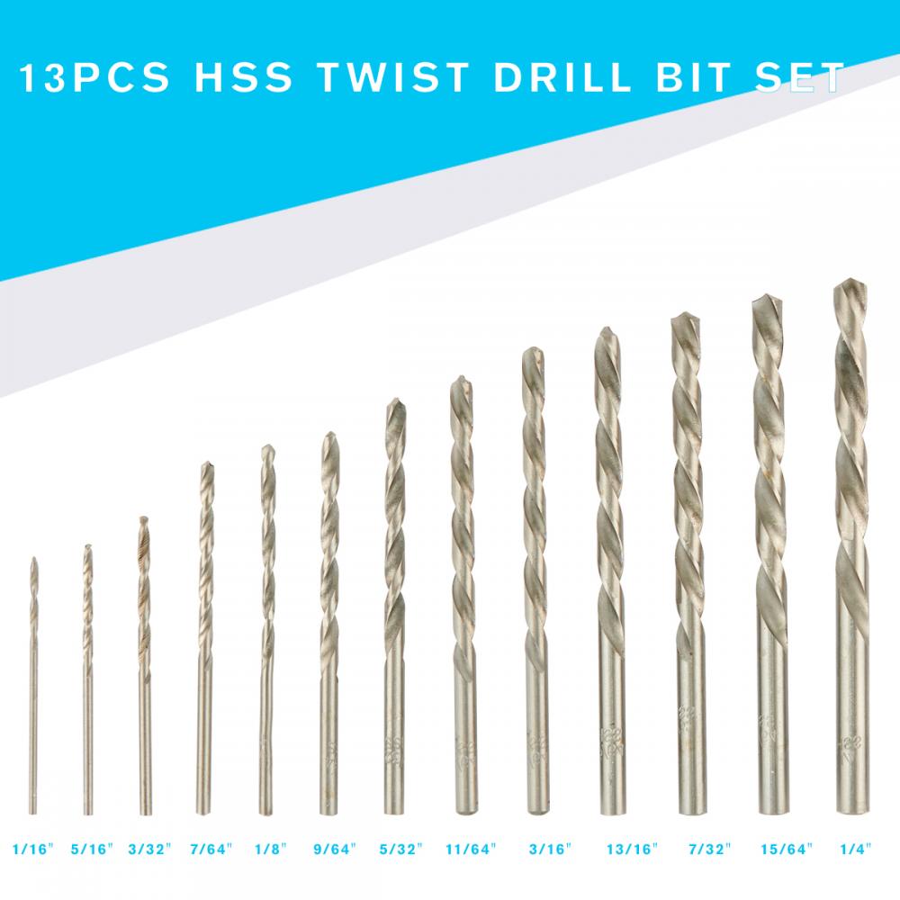 13 PC Twist Drill Bit Metal Wood