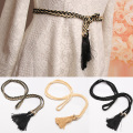 Elegant Fashion Solid Color Braided Tassel Belt Women New Boho Girls Thin Waist Rope Knit Belts For Dress Waistbands Accessories